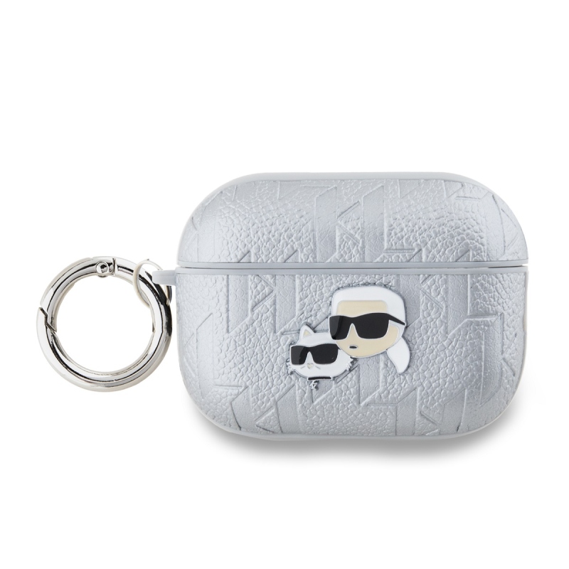 Karl Lagerfeld PU Embossed Karl and Choupette Heads Puzdro pre AirPods Pro 2 Silver