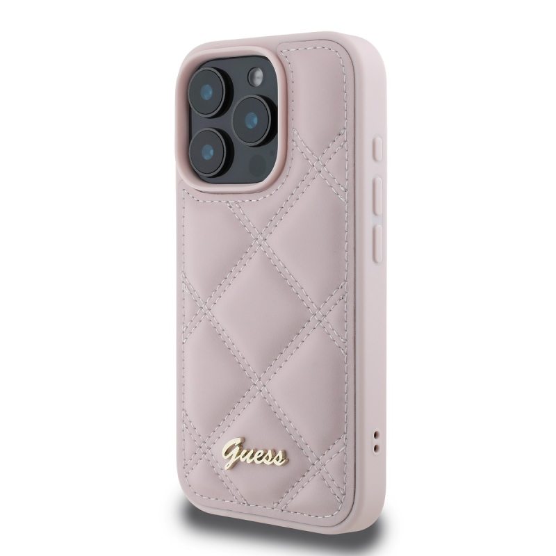 Guess PU Leather Quilted Zadný Kryt pre iPhone 16 Pro Pink