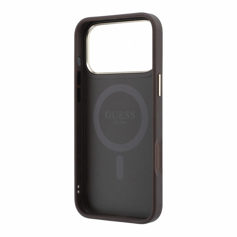 Guess PU 4G Ring Stand MagSafe zadný kryt pre iPhone 18 Pro Max, hnedý