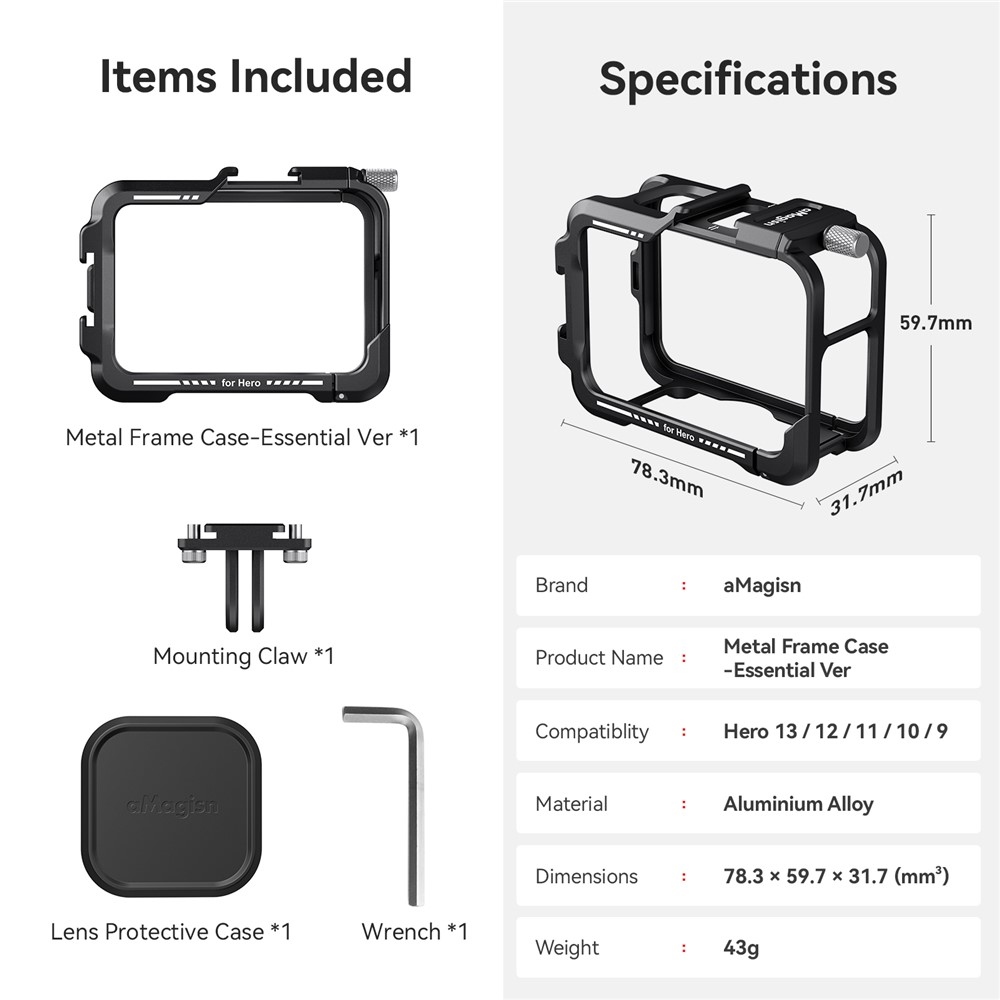 Kovový ochranný rám AMAGISN pre GoPro Hero 13/12/11/10/9