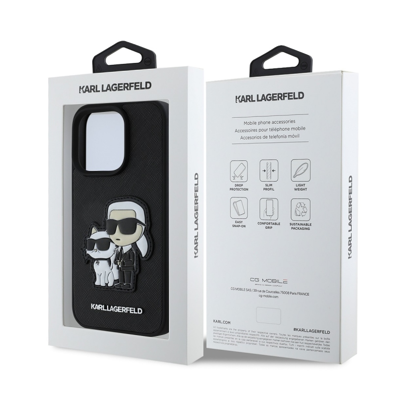 Karl Lagerfeld PU Saffiano Karl and Choupette Zadný Kryt pre iPhone 15 Pro Max Black