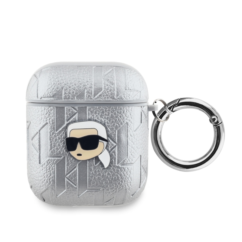 Karl Lagerfeld PU Embossed Karl Head Puzdro pre AirPods 1/2 Silver