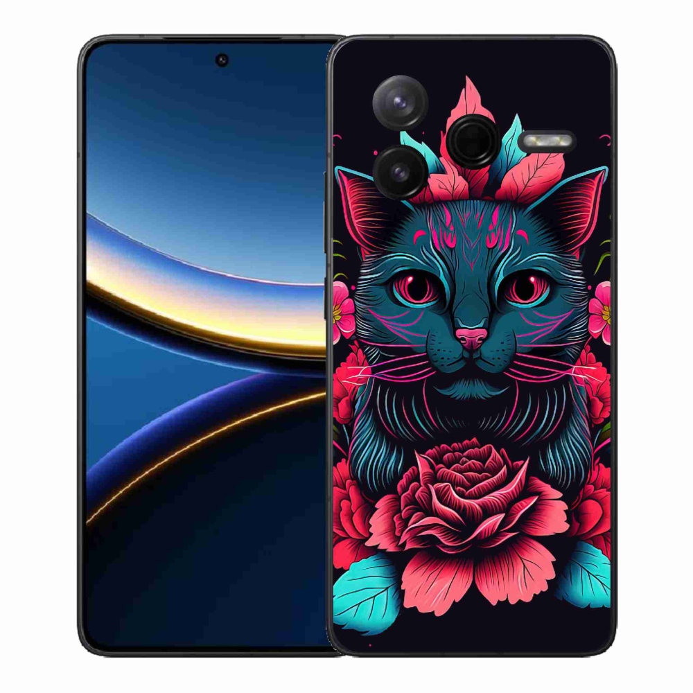 Gélový kryt mmCase na Xiaomi Poco F7 Pro - kvety a mačka
