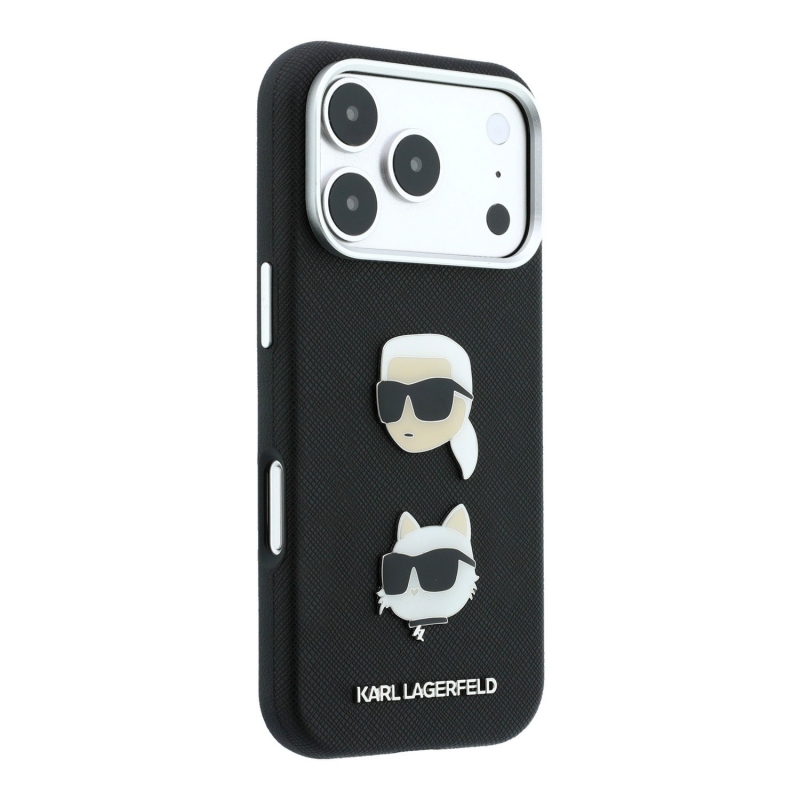 Karl Lagerfeld PU Semi Wrap Saffiano K&CH Heads Zadný kryt pre iPhone 18 Pro, čierny
