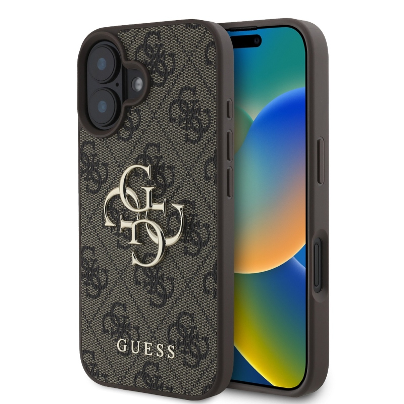 Guess PU 4G Metal Logo Zadný Kryt pre iPhone 16 Plus Brown