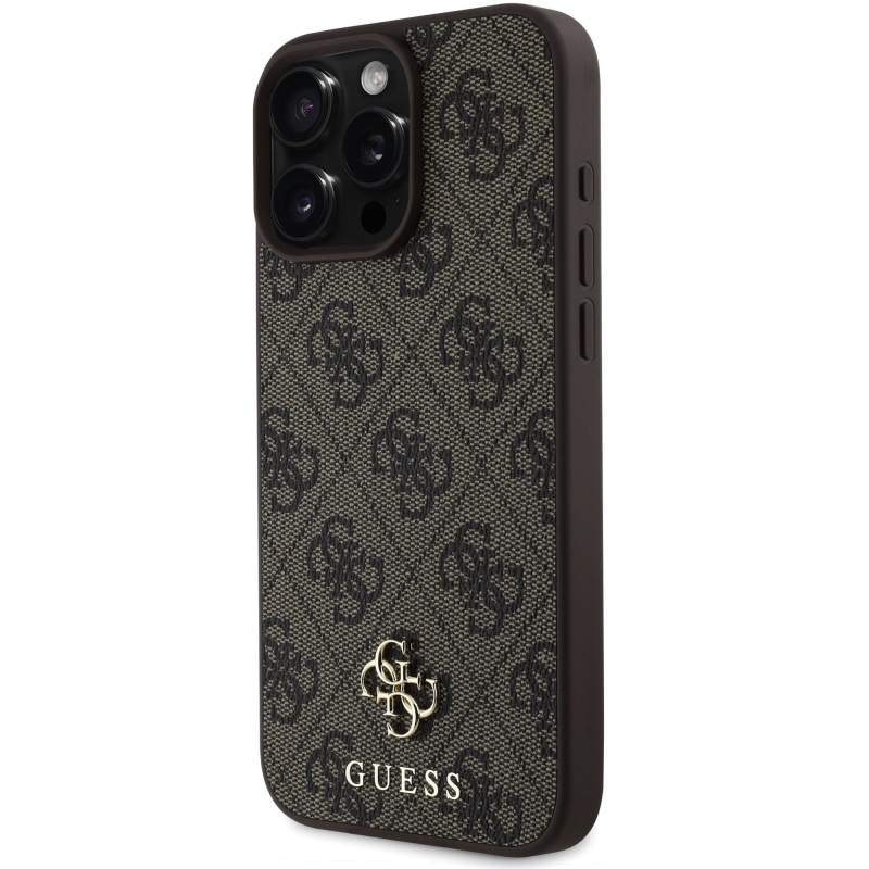 Guess PU 4G Small Metal Logo MagSafe Zadný Kryt pre iPhone 16 Pro Brown