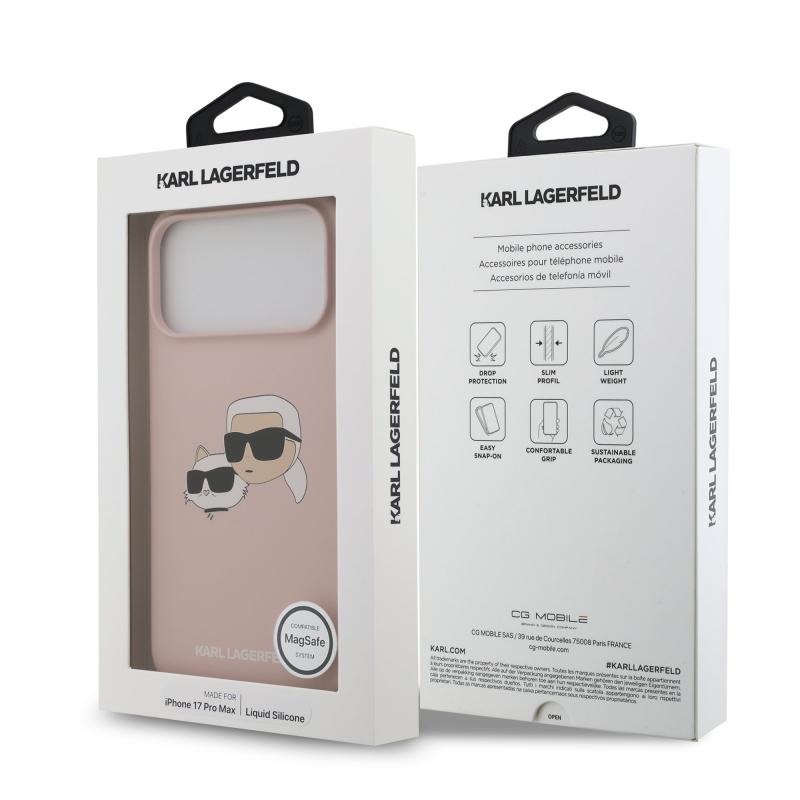 Karl Lagerfeld Liquid Silicone Double Heads MagSafe zadný kryt pre iPhone 17 Pro Max Pink