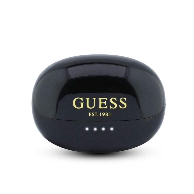 Bezdrôtové slúchadlá Guess s metalickým povrchom, klasickým logom a technológiou OWS – čierne