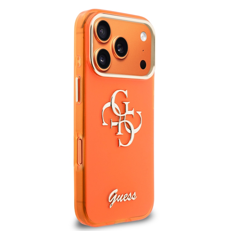 Guess IML 4G Script Metal Logo Zadný kryt pre iPhone 17 Pro Orange