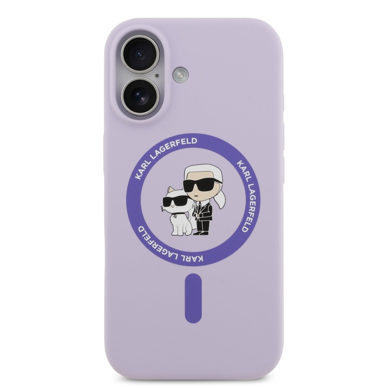 Karl Lagerfeld Tekutý silikónový kryt Karl and Choupette MagSafe pre iPhone 17 Purple