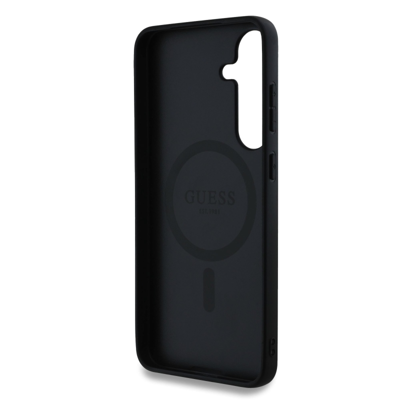 Guess PU Leather 4G Colored Ring MagSafe Zadný Kryt pre Samsung Galaxy S25 Black