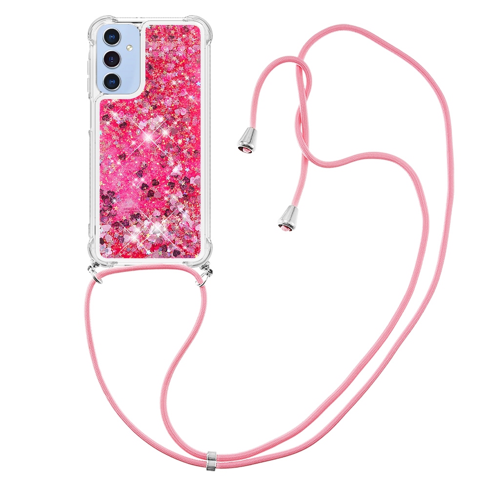 Glitters presýpacie gélový obal so šnúrkou na Samsung Galaxy A17 5G - ružový/srdiečka