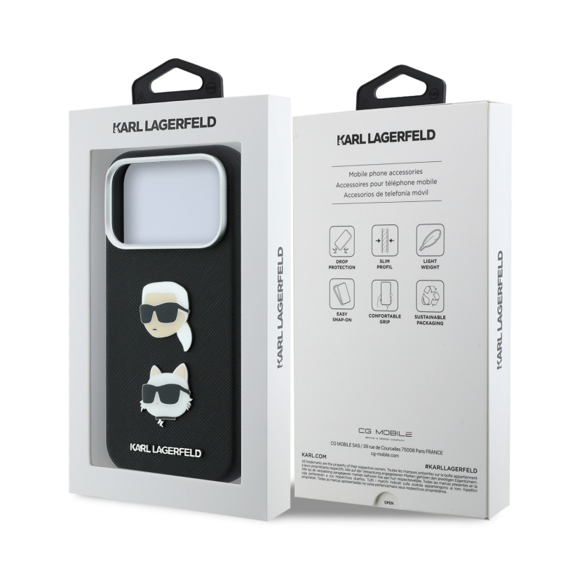 Karl Lagerfeld PU Semi Wrap Saffiano K&CH Heads Zadný kryt pre iPhone 18 Pro, čierny