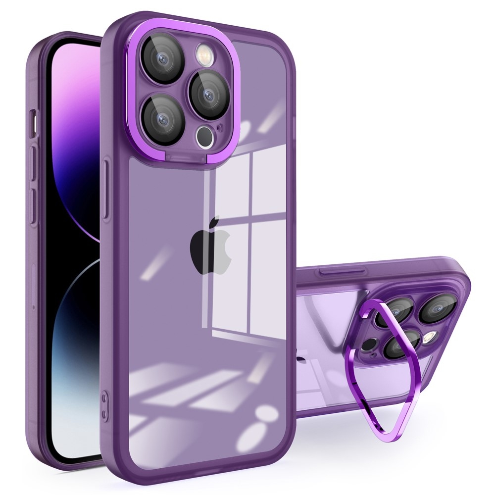 Gélový obal s pevným chrbtom a stojanom na iPhone 15 Pro Max - fialový