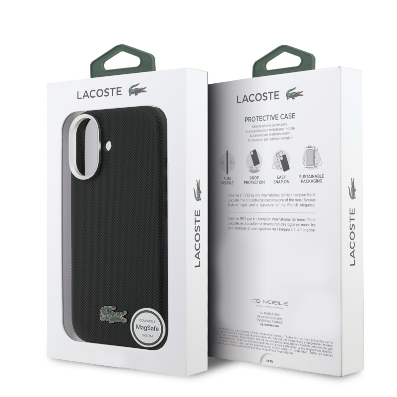 Lacoste Iconic Petit Pique Metal Logo MagSafe Zadný Kryt pre iPhone 17 Black