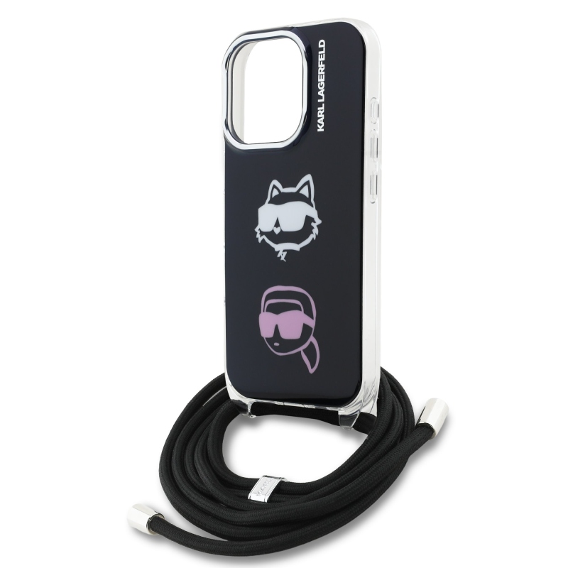 Karl Lagerfeld IML Crossbody K&CH Heads Zadný Kryt pre iPhone 16 Pro Black