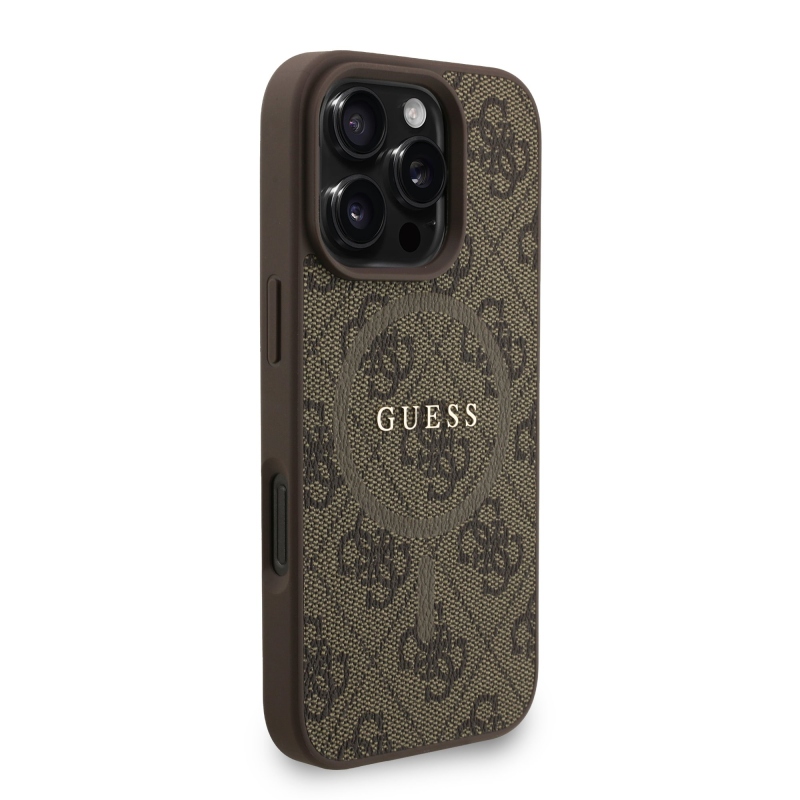 Guess PU Leather 4G Colored Ring Strap MagSafe Zadný Kryt pre iPhone 16 Pro Max Brown