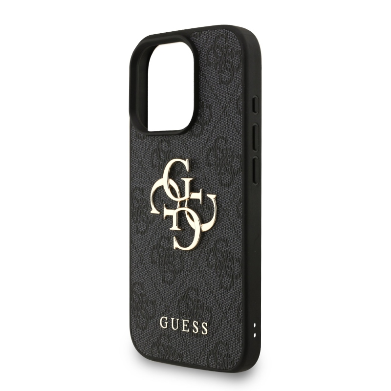 Guess PU 4G Metal Logo Strap Zadný Kryt pre iPhone 16 Pro Black