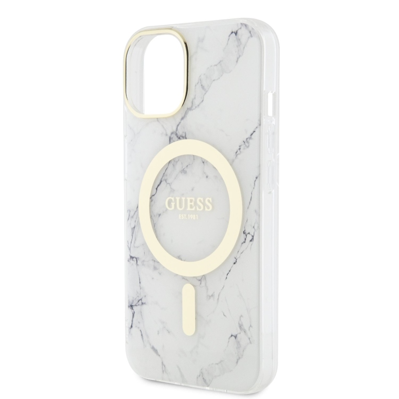 Guess IML Marble MagSafe Zadný Kryt pre iPhone 13 White