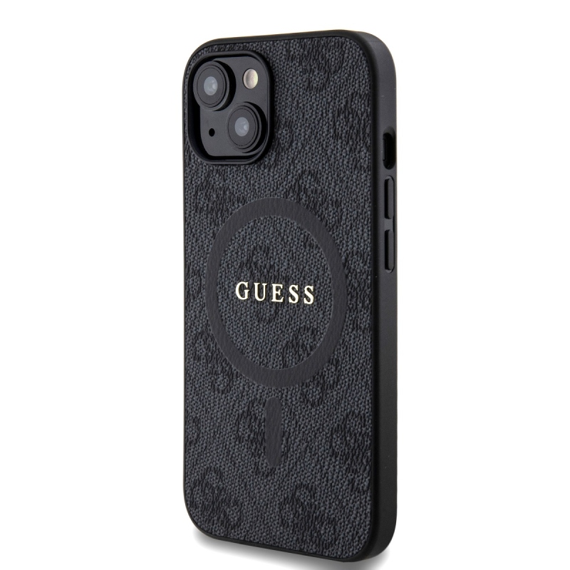 Guess PU Leather 4G Colored Ring MagSafe Zadný Kryt pre iPhone 15 Black