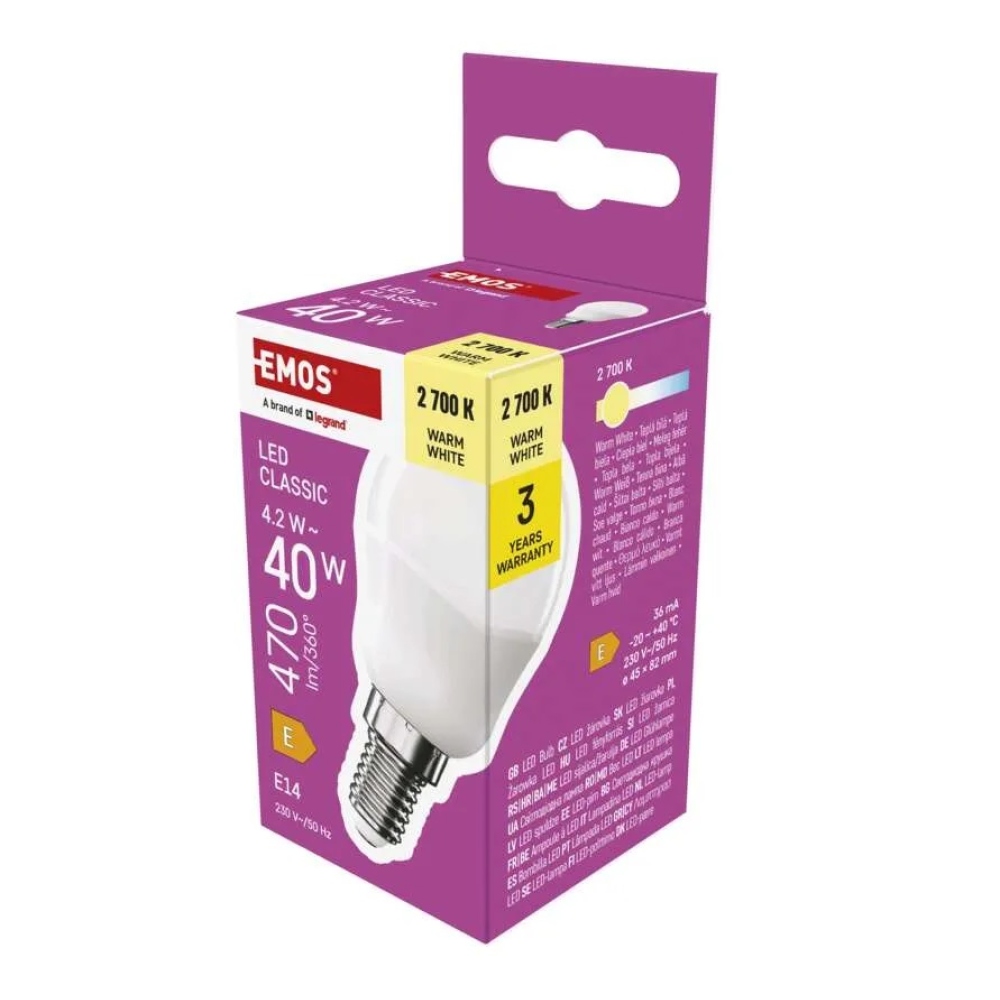 LED žiarovka Classic Mini Globe / E14 / 4,2 W (40 W) / 470 lm / teplá biela