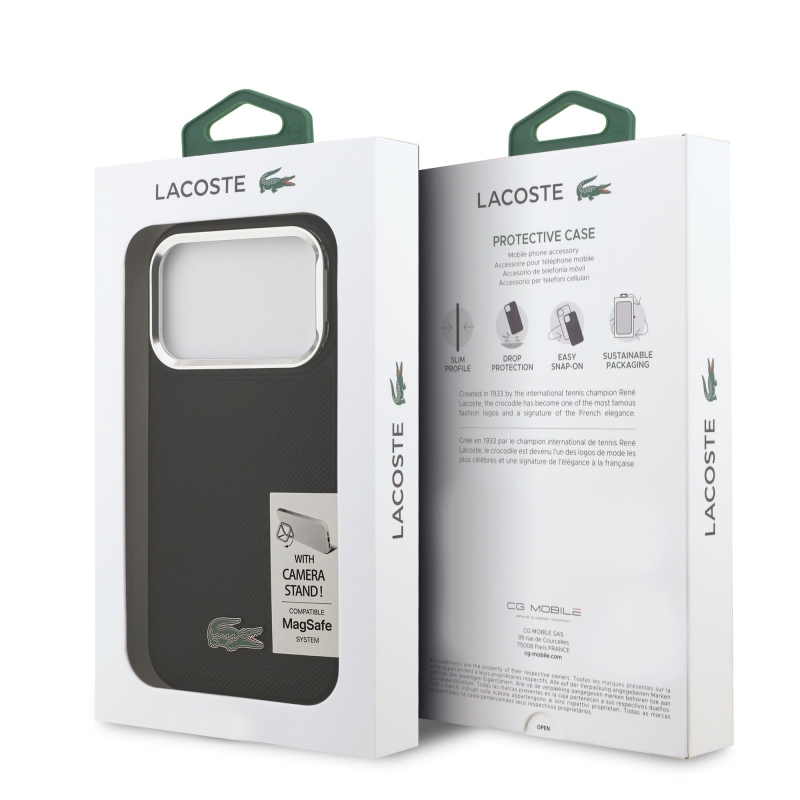 Lacoste Iconic Petit Pique Camera Stand MagSafe zadný kryt pre iPhone 17 Pro Black
