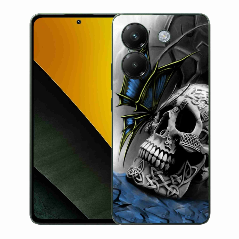 Gélový kryt mmCase na Xiaomi Poco M7 Pro 5G - motýľ a lebka