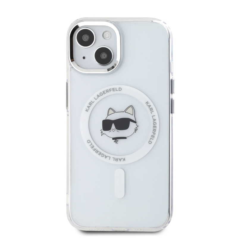 Karl Lagerfeld IML Chúpette Head Metal Frame MagSafe Zadný Kryt pre iPhone 15 Transparent