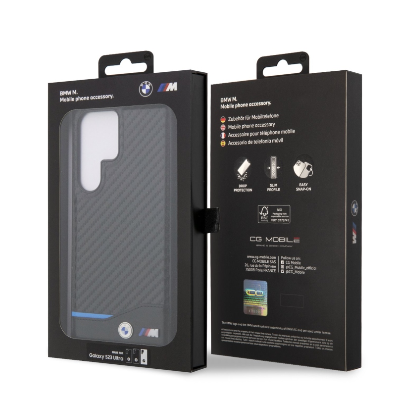 BMW M PU Carbon Blue Line Zadný Kryt pre Samsung Galaxy S23 Ultra Black