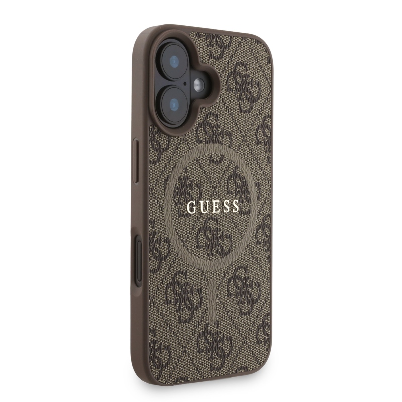 Guess PU Leather 4G Colored Ring Strap MagSafe Zadný Kryt pre iPhone 16 Brown