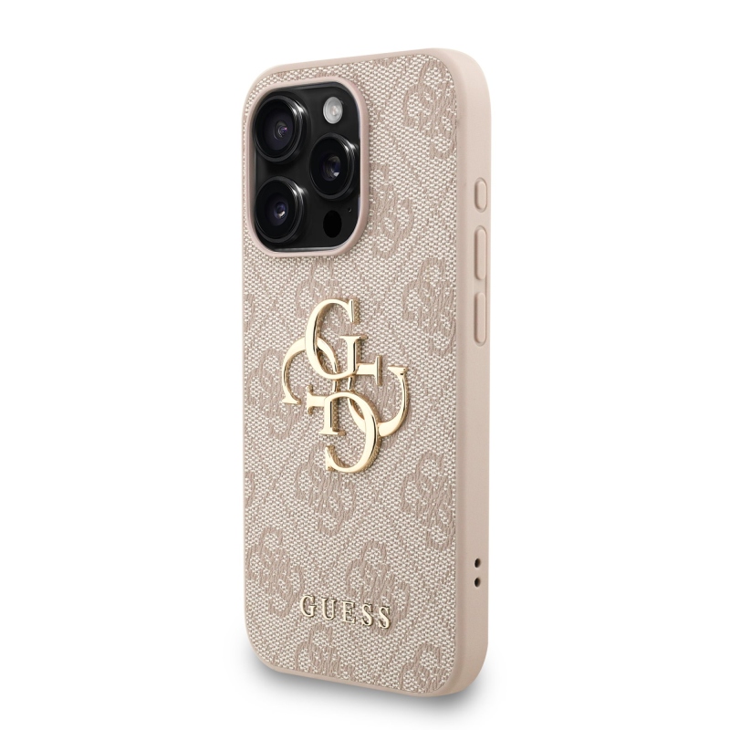 Guess PU 4G Metal Logo Strap Zadný Kryt pre iPhone 15 Pro Max Pink
