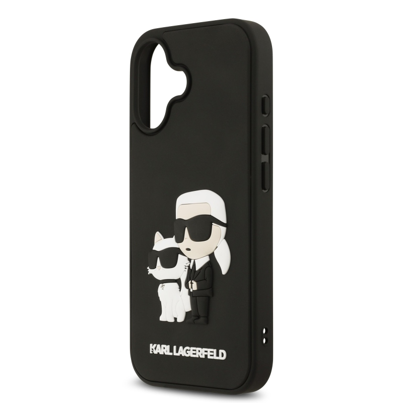 Karl Lagerfeld 3D gumový zadný kryt Karl and Choupette pre iPhone 17 Black