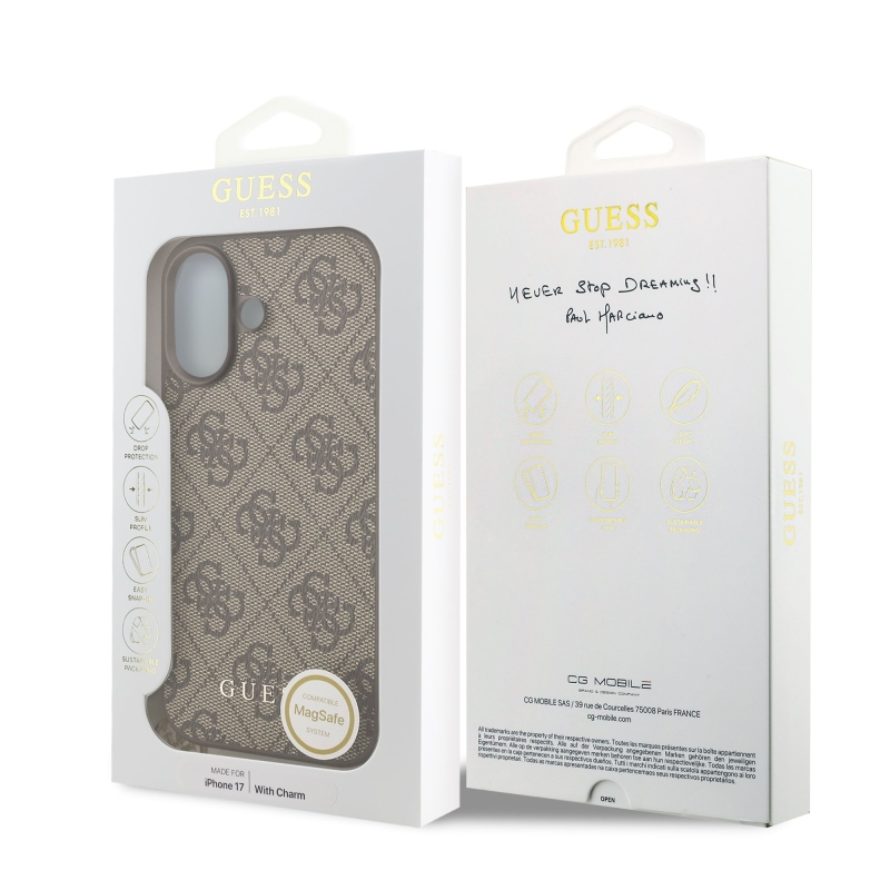 Guess 4G Charm Zadný kryt pre iPhone 17 Tone on Tone Brown