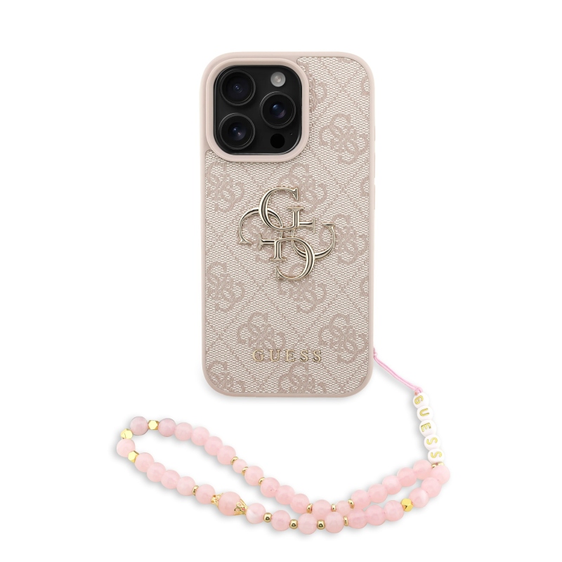 Guess PU 4G Metal Logo Strap Zadný Kryt pre iPhone 16 Pro Pink