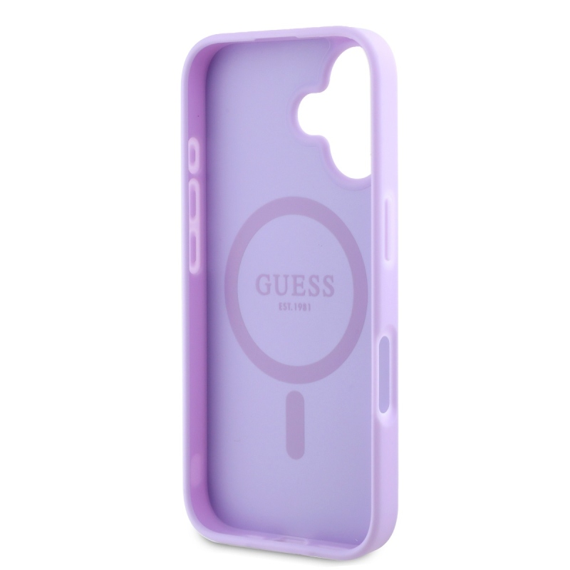 Guess Saffiano Peón Stamp MagSafe Zadný Kryt pre iPhone 16 Purple