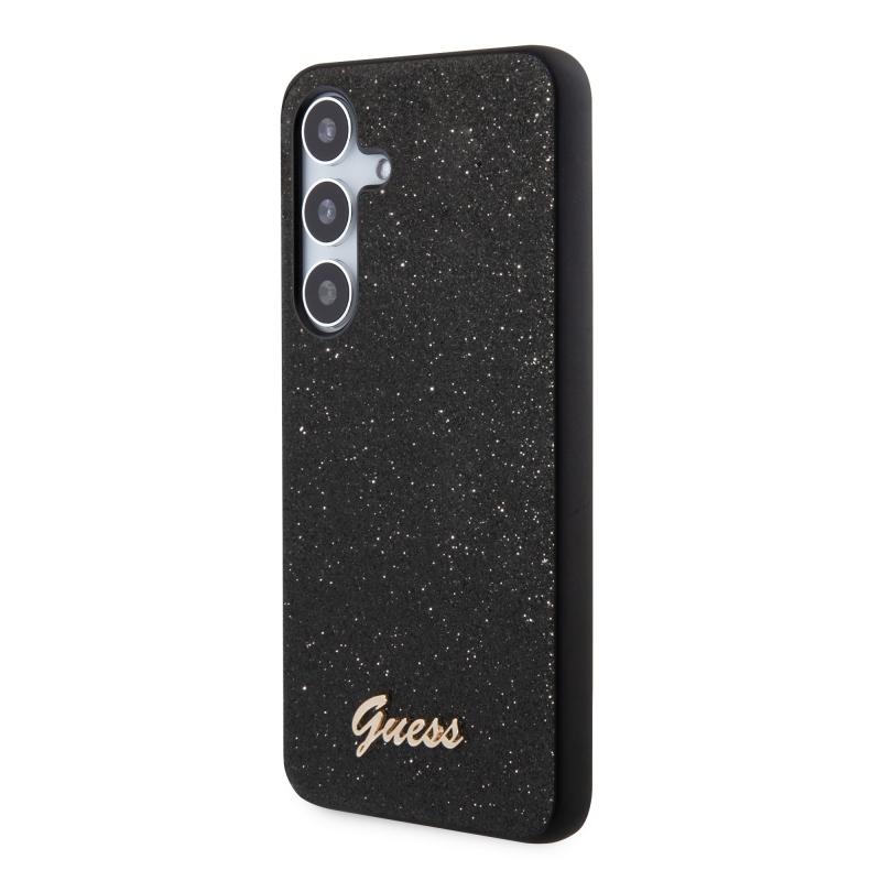 Guess PC/TPU Glitter Flakes Metal Logo Zadný Kryt pre Samsung Galaxy S24 Black