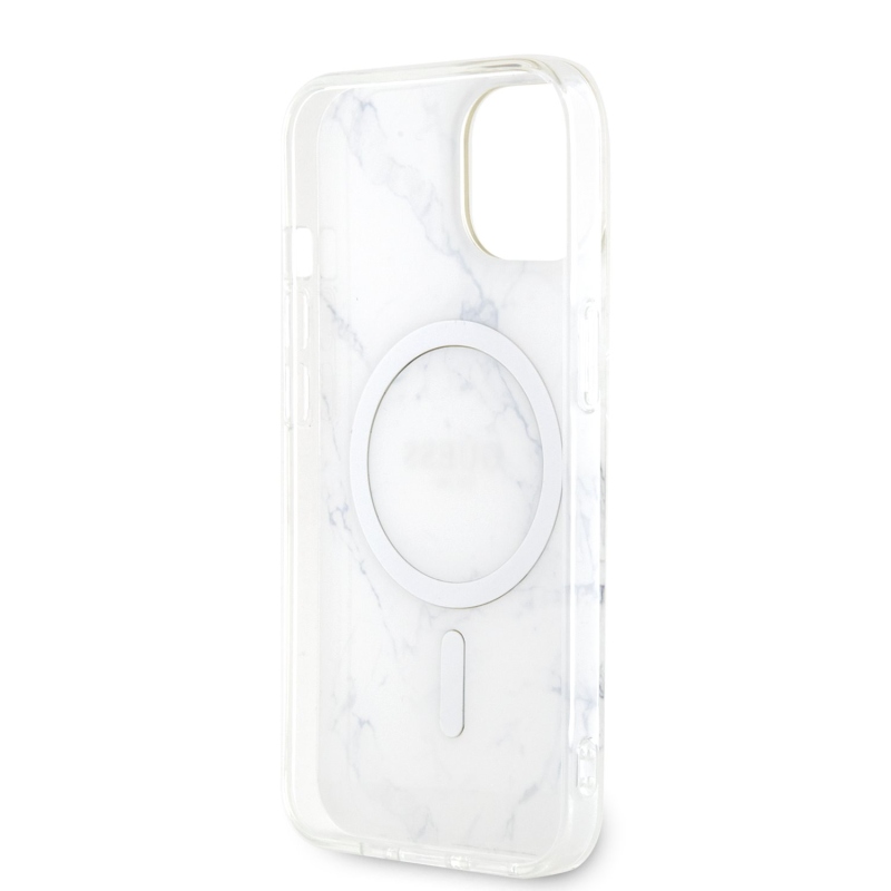 Guess IML Marble MagSafe Zadný Kryt pre iPhone 13 White