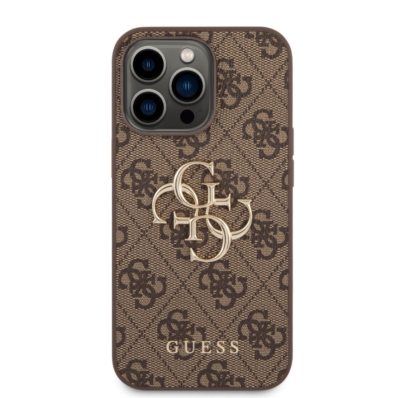 Guess PU 4G Metal Logo Zadný Kryt pre iPhone 14 Pro Max Brown