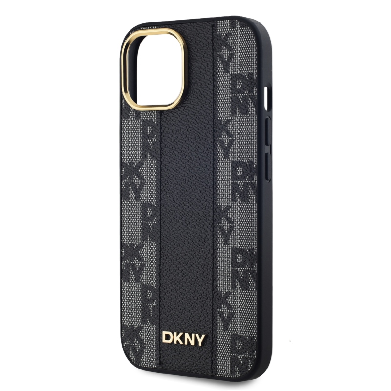 DKNY PU Leather Checkered Pattern Magsafe Zadný Kryt pre iPhone 15 Black