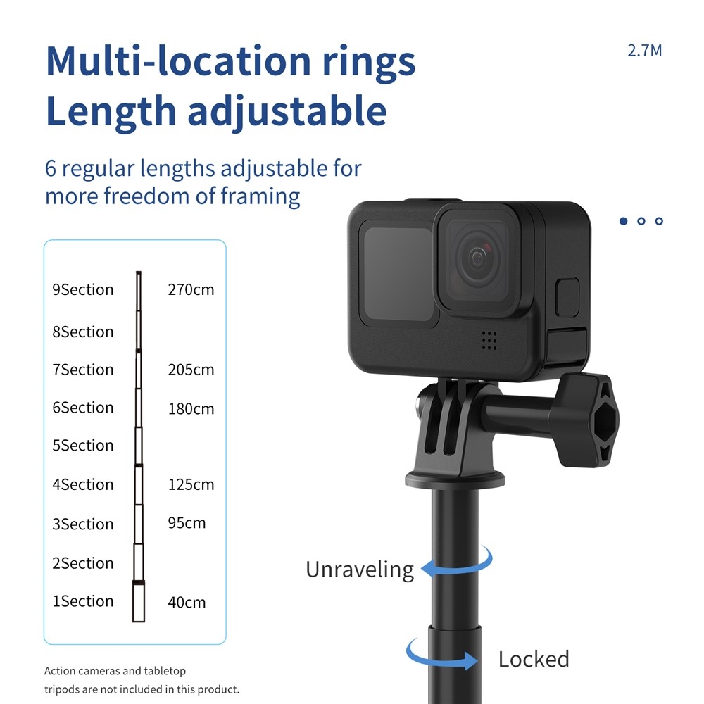 TELESIN karbónová teleskopická selfie tyč 2,7 m pre akčné kamery