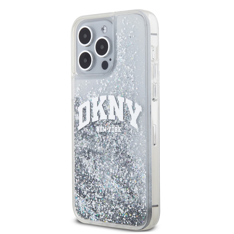 DKNY Liquid Glitter Arch Logo Zadný Kryt pre iPhone 15 Pro Max Transparent