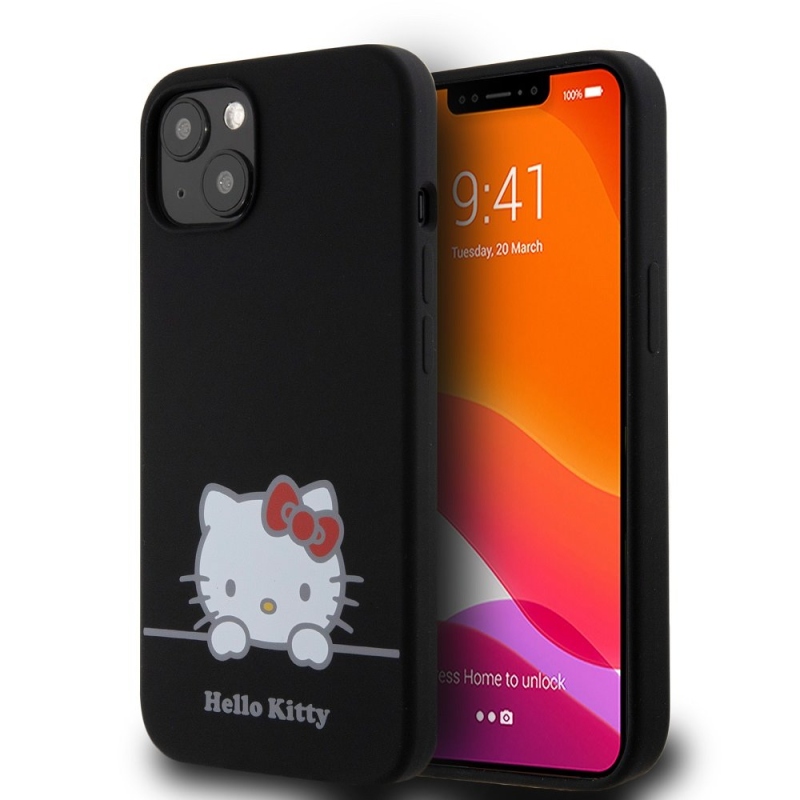 Hello Kitty Liquid Silicone Daydreaming Logo Zadný Kryt pre iPhone 13 Black