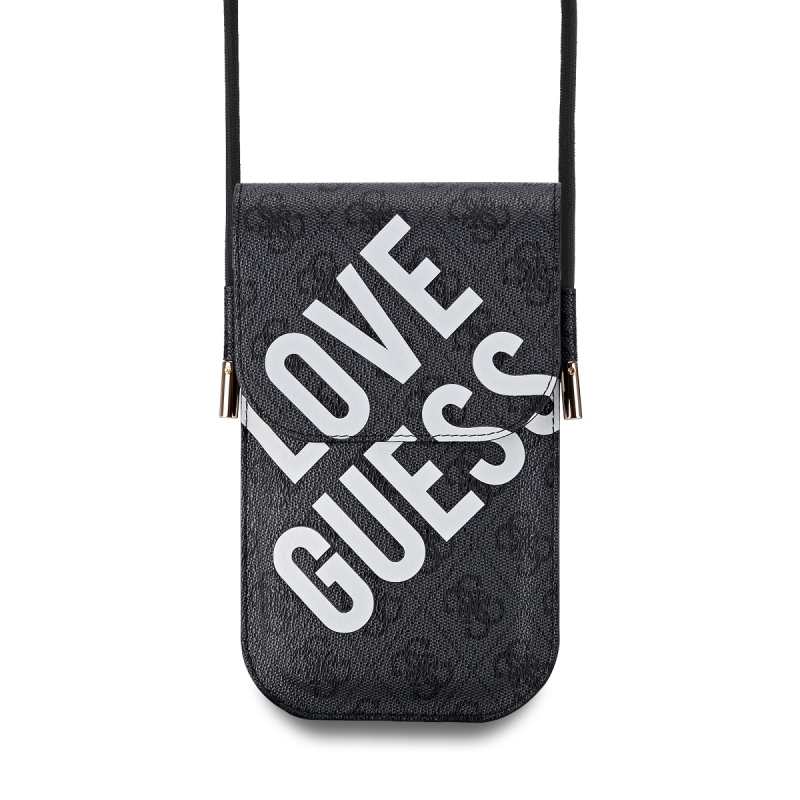 Guess PU 4G Big Love Logo Taška na Telefón Black