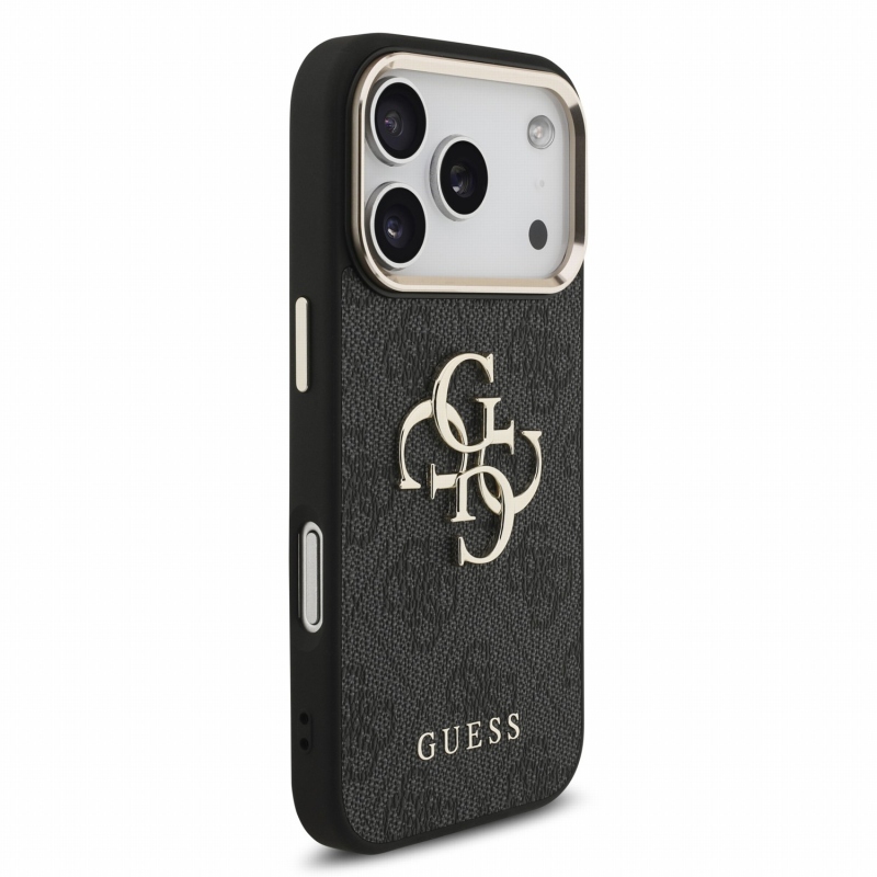 Guess PU 4G Metal Logo Strap – zadný kryt pre iPhone 18 Pro, čierny