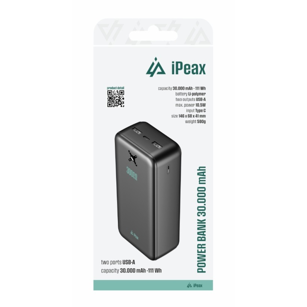 iPEAX Powerbanka 30 000 mAh 10,5W 2x USB-A, čierna