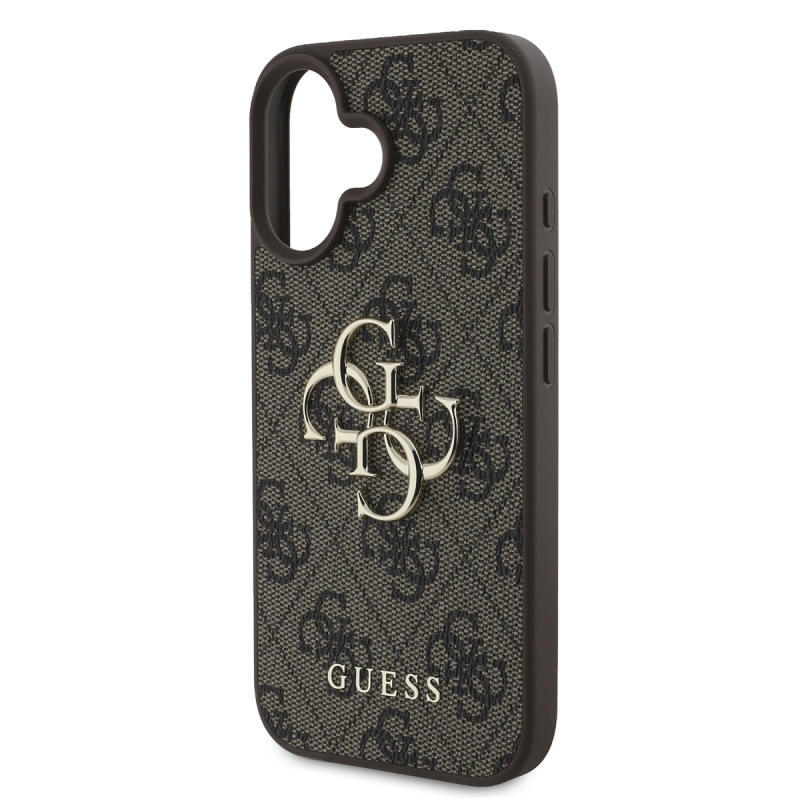 Guess PU 4G Metal Logo Zadný Kryt pre iPhone 16 Plus Brown