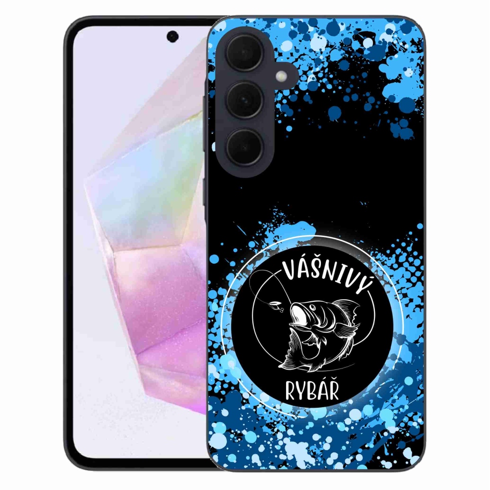 Gélový kryt mmCase na Samsung Galaxy A35 5G - vášnivý rybár čierne pozadie