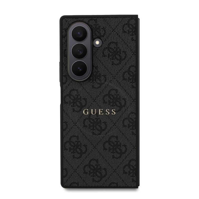 Guess PU kožený 4G farebný magnetický zadný kryt pre Samsung Galaxy Z Fold 7 Black