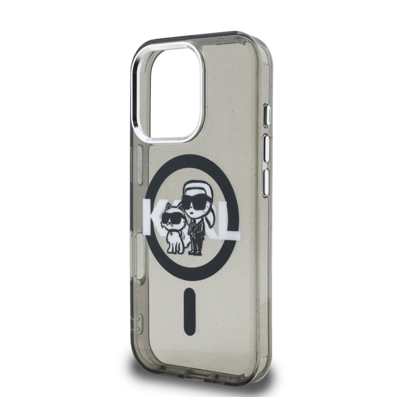 Karl Lagerfeld IML Glitter Karl and Choupette Sketch MagSafe Zadný Kryt pre iPhone 16 Pro Black