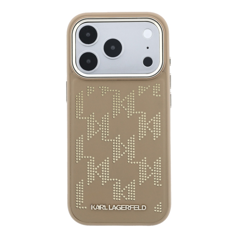 Karl Lagerfeld PU perforovaný Monogram MagSafe zadný kryt pre iPhone 17 Pro Max, béžový